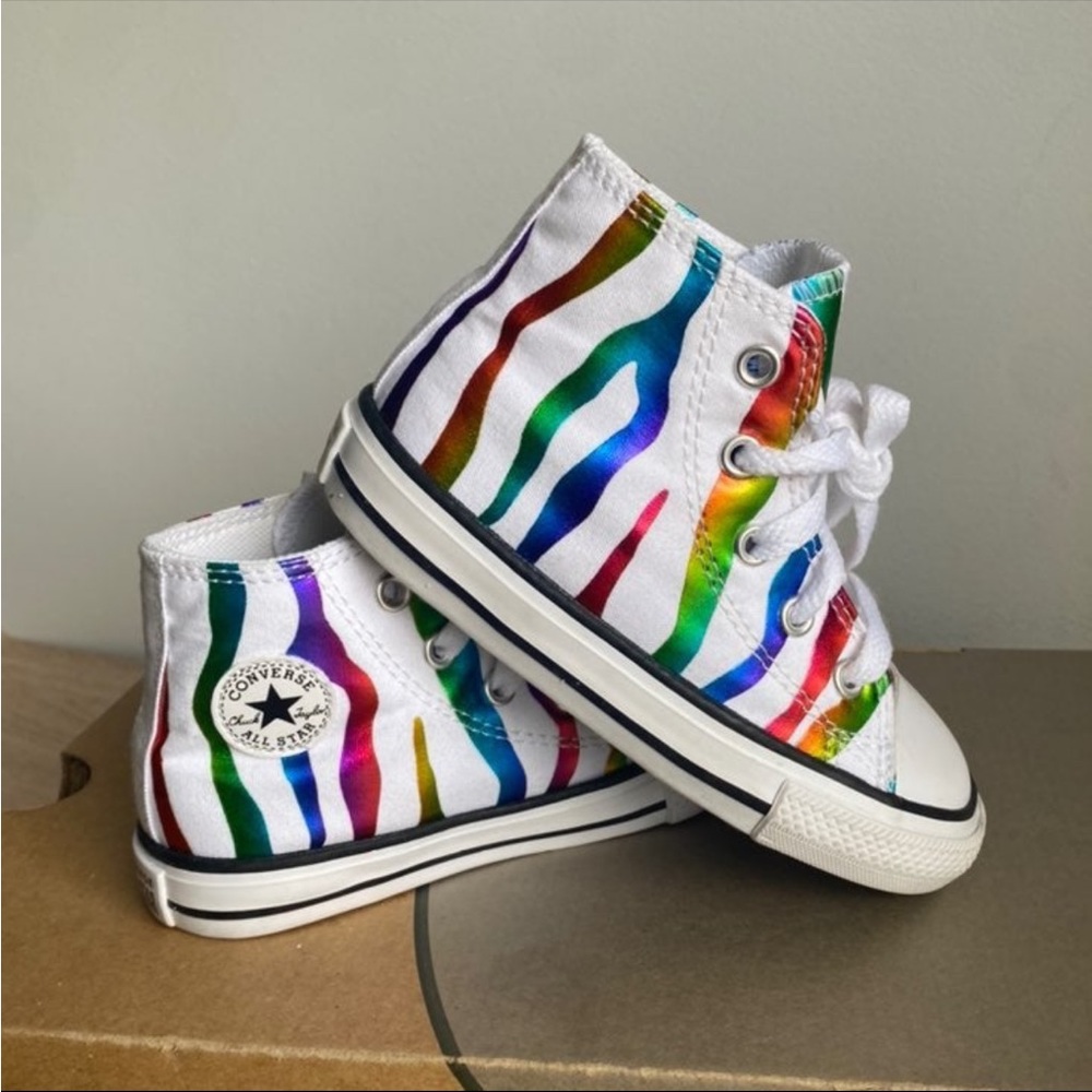 Converse All Star Toddler Girl Metallic Zebra Stripes Hi Top Sneakers -Sz 8